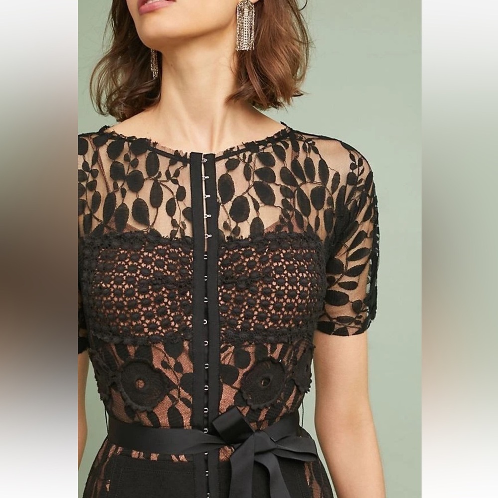 Beguile by Byron Lars Anthropologie Carrisima Black Lace Sheath Dress Size 0 - Picture 2 of 12